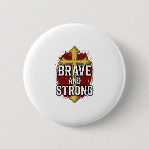 Badge Rond 5 Cm Brave et Fort Design de Chemise Vintage Croix_1