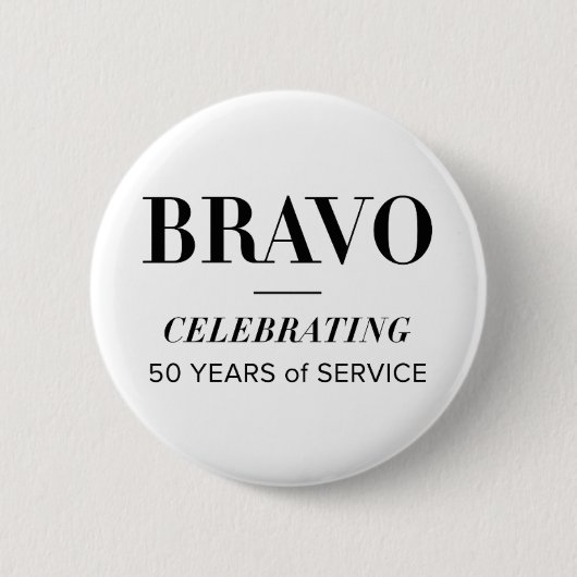 Badge Rond 5 Cm BRAVO 50e bouton blanc (Devant)
