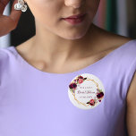 Badge Rond 5 Cm Bridal Shower watercolored florals burgundy gold<br><div class="desc">A trendy Bohemian boho style button for a bridal shower. Decorated with watercolored roses in burgundy and pink. Elegant white background. A faux gold geometric frame. Templates for the bride's name and a date. With the text: Bridal Shower written with a hand lettered style script. Burgundy colored letters. Great as...</div>