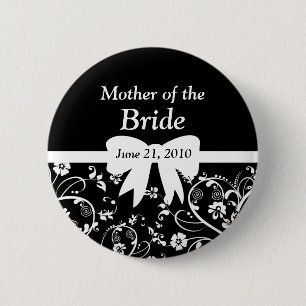 Badge Rond 5 Cm Bridal Swirls Bridal Party White