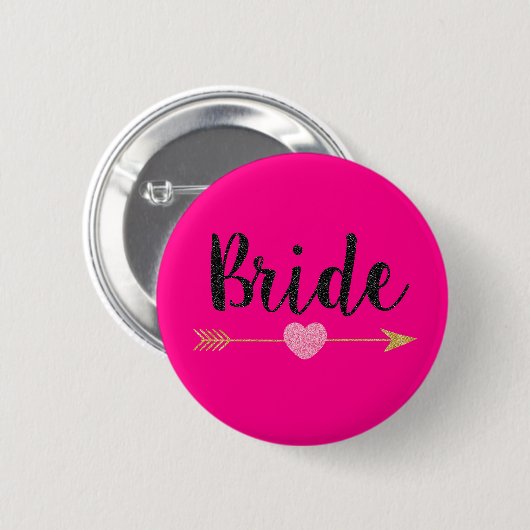 Badge Rond 5 Cm Bride|Bride l'équipe|Rose chaud (Devant & derrière)