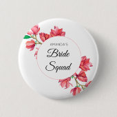 Badge Rond 5 Cm Bride Squad Rose White Équipe Mariée Floral (Devant)