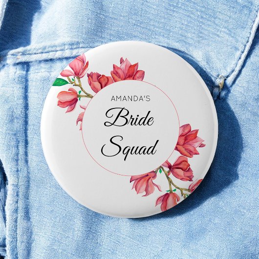 Badge Rond 5 Cm Bride Squad Rose White Équipe Mariée Floral