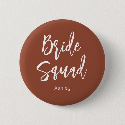 Badge Rond 5 Cm Bride Squad Terracotta Brown Mariage blanc (Devant)