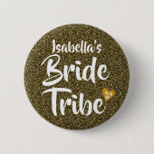 Badge Rond 5 Cm Bride Tribe Gold Date Coeur Parties scintillant pe (Devant)