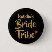 Badge Rond 5 Cm Bride Tribe Gold Script Coeur rouge (Devant)