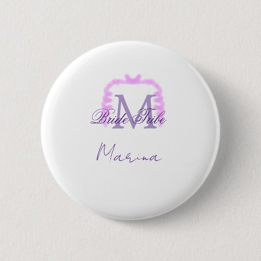 Badge Rond 5 Cm Bride tribe monogram purple ruffle pink border spa (Devant)