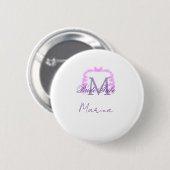 Badge Rond 5 Cm Bride tribe monogram purple ruffle pink border spa (Devant & derrière)
