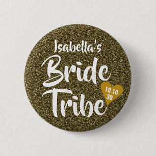 Badge Rond 5 Cm Bride Tribu Or Date Cœur Paillettes Personnalisé