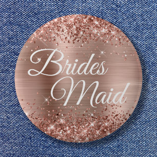 Badge Rond 5 Cm Brides Maid Glittery Rose Gold Foil