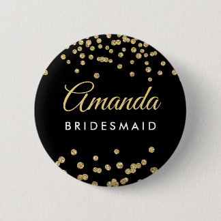 Badge Rond 5 Cm Bridesmaid Favoriser Gold Faux Parties scintillant