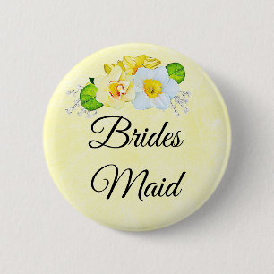 Badge Rond 5 Cm Bridesmaid Floral jaune