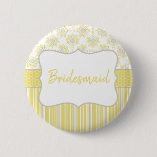 Badge Rond 5 Cm Bridesmaid géométrique jaune et gris