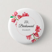 Badge Rond 5 Cm Bridesmaid Junior Rose Blanc Floral (Devant)