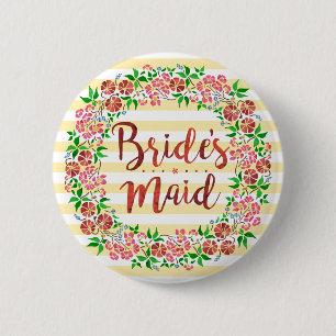 Badge Rond 5 Cm Bridesmaid Mariage Floral Aquarelle Rayures mignon
