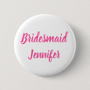 Badge Rond 5 Cm Bridesmaid Pink Custom Name Gifts Wedding 