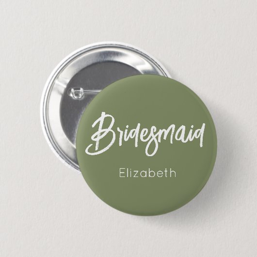 Badge Rond 5 Cm Bridesmaid Sage Green Mariage blanc (Devant & derrière)