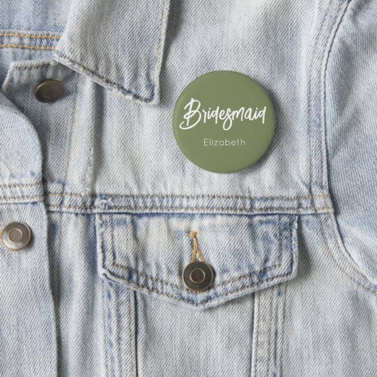 Badge Rond 5 Cm Bridesmaid Sage Green Mariage blanc (En situation)