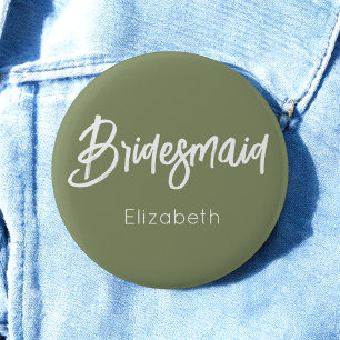 Badge Rond 5 Cm Bridesmaid Sage Green White Wedding 