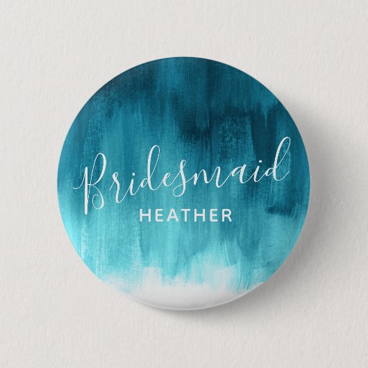 Badge Rond 5 Cm Bridesmaid turquoise aqua abstrait art mariage pin (Devant)