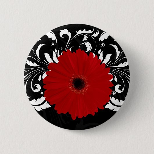 Badge Rond 5 Cm Bright Red Gerbera Daisy on Black (Devant)