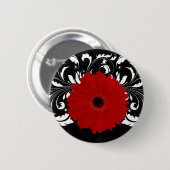 Badge Rond 5 Cm Bright Red Gerbera Daisy on Black (Devant & derrière)