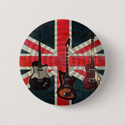 Badge Rond 5 Cm British Union Jack Flag Rock Roll Electric Guitar (Devant)