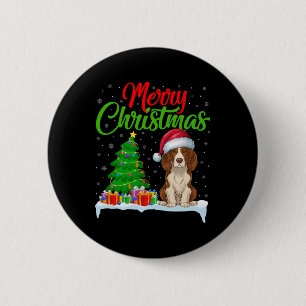 Badge Rond 5 Cm Brittany Spaniel Chien Noël Lumières des arbres No