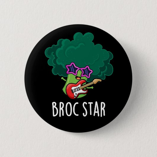 Badge Rond 5 Cm Broc Star Funny Brocolli Rock Star Pun Dark BG (Devant)