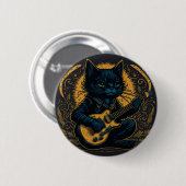 Badge Rond 5 Cm broche black cat guitare hobby drôle (Devant & derrière)