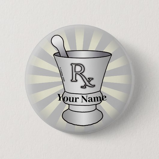 Badge Rond 5 Cm Broche de nom personnalisé Mortier et pilon (Devant)