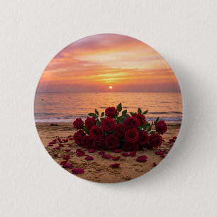Badge Rond 5 Cm Broche fleur rouge surplombant une plage