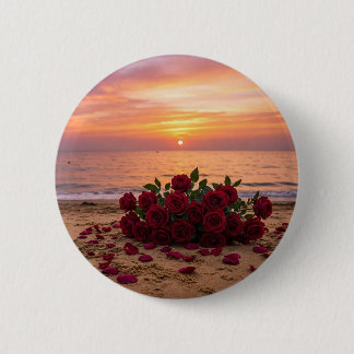 Badge Rond 5 Cm Broche fleur rouge surplombant une plage