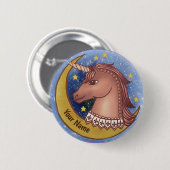 Badge Rond 5 Cm Broche Licorne Rouge (Devant & derrière)