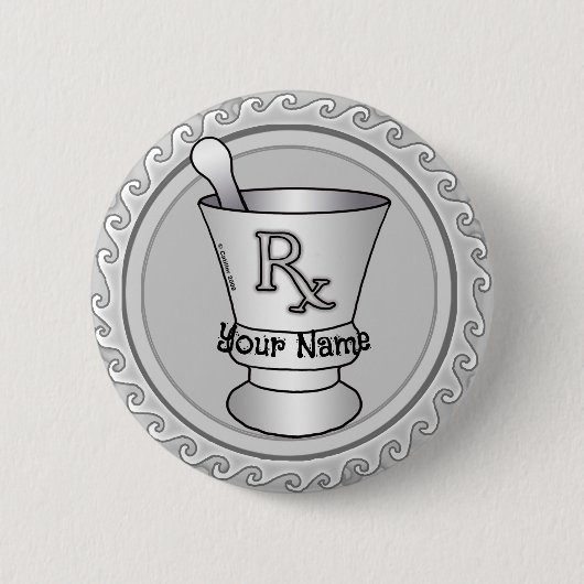 Badge Rond 5 Cm Broche mortier et pilon (Devant)
