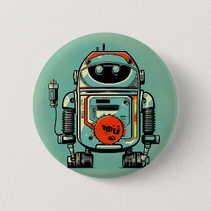 Badge Rond 5 Cm broche robot vintage vieux rustique sale