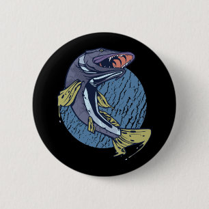 Badge Rond 5 Cm Brochet Volant, Attraper les Grands Poissons Préda