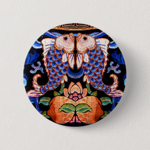 Badge Rond 5 Cm Broderie chinoise de poissons