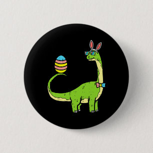 Badge Rond 5 Cm Brontosaurus Bunny Oeufs Oeufs Jour de Pâques Dino