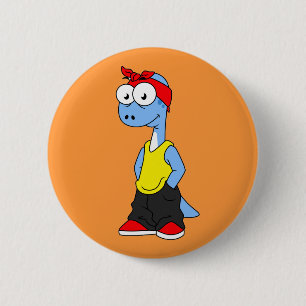 Badge Rond 5 Cm Brontosaurus Habillé De Vêtements Hip hop.