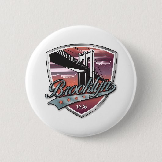Badge Rond 5 Cm Brooklyn Design argent métal (Devant)