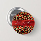 Badge Rond 5 Cm Brosse léopard rouge et or (Devant & derrière)