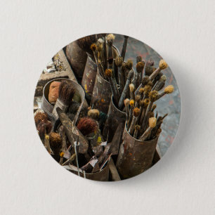 Badge Rond 5 Cm Brosses à peintures d'artistes dans de vieilles bo