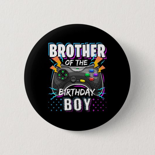 Badge Rond 5 Cm Brother Of The Birthday Boy Matching Video Game Bi (Devant)