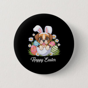 Badge Rond 5 Cm Brouillard mignon Chien Floral Oeufs de Pâques Bys