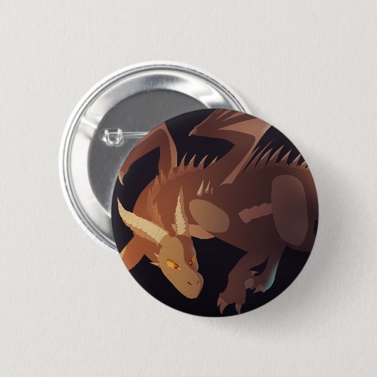Badge Rond 5 Cm Brown Dragon Fantasy Art (Devant & derrière)
