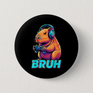 Badge Rond 5 Cm Bruh Capybara Drôles de jeux vidéo Capybaras