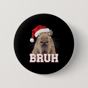 Badge Rond 5 Cm Bruh Capybara Funny Santa Hat Casquette de la sais