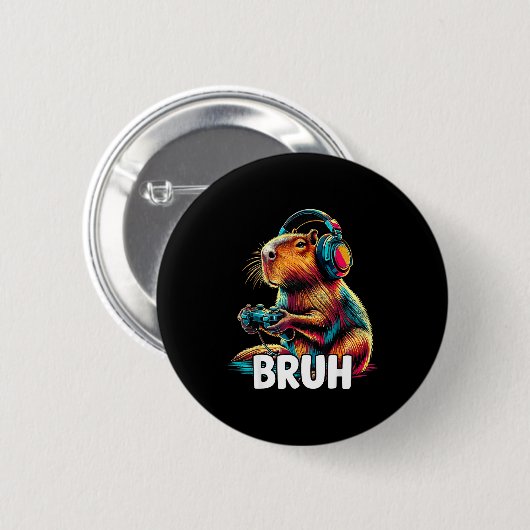 Badge Rond 5 Cm Bruh Capybaras Funny Video Games Capybara (Devant & derrière)