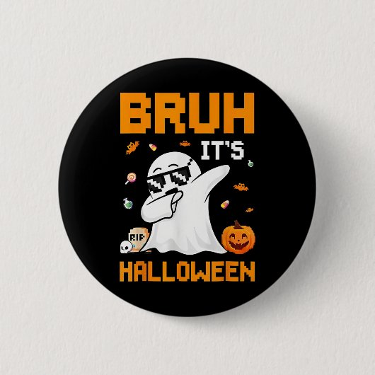 Badge Rond 5 Cm Bruh Ghost Halloween mignon Ghost Tricot Ou Traite (Devant)